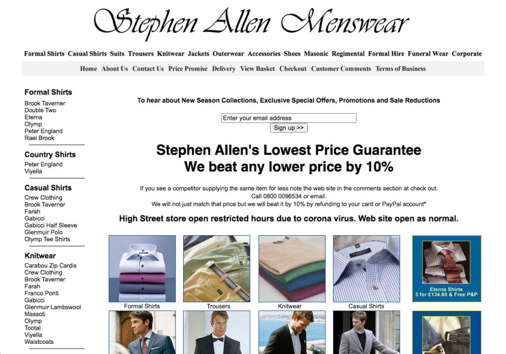 Stephen Allen Menswear online shop designed by Cottagewebs