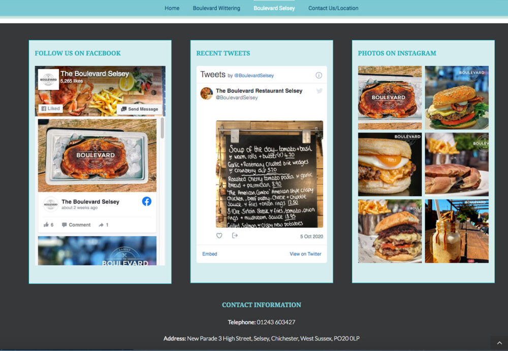 Social media feeds on the Boulevard website