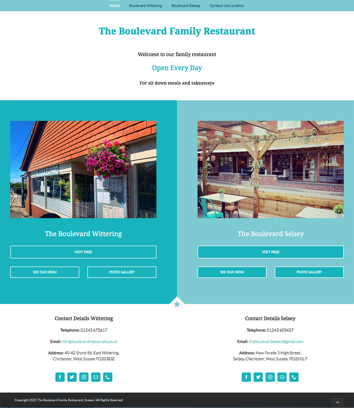 Home page with two restaurants under one website